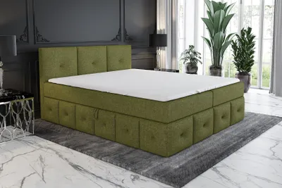 Produktbild von Boxspringbett BOLLI 160 x 200 mit 2 Bettkästen, Bonell-Matratze und Topper. Farbe: Grün
