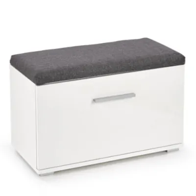 Produktbild von OXM Kleiner Schuhschrank mit gepolsterter Sitzfläche für den Hausflur Lima Weiß matt / Weiß glänzend 70 x 45 x 32 cm