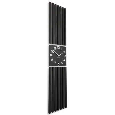 Produktbild von Wanduhr groß Moderne Eichenholz Aufhängepaneel Lamellen 155x30cm ohne tickgeräusche modern Holz Eiche Schwarz MDF holzoptik Wohnzimmer (Schwarz)