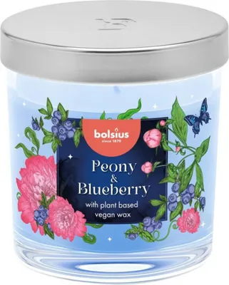 Produktbild von Kerze Bolsius Floral Fusion Pfingstrose und Blaubeere, Duftkerze, 80/72 mm, im Glas