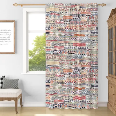 Boho-Gardine 107x160 cm, buntes Stammesmuster, lichtfilternd