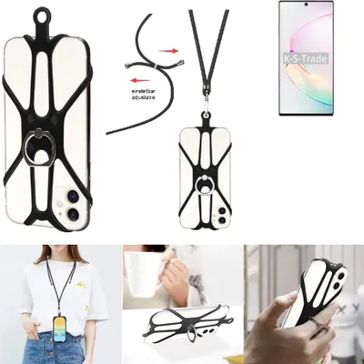 Produktbild von K-S-Trade 3in1 Handykette Handyband Handykordel Halsband Smartphone-Ring Handy-Ring kompatibel mit Samsung Galaxy Note10+ 5G Exynos Fingerhalterung