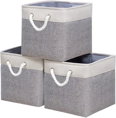 Immagine prodotto di Set di contenitori, pieghevoli, 3 pezzi, bianco/grigio, tessuto, 28 cm