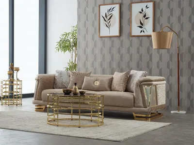 Produktbild von Dreisitzer Sofa 3 Sitzer Stoffsofa Polstersofa Couch Beige Modern