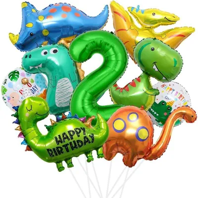 Productafbeelding van XXL Dino Verjaardagsdecoratieset, 2 jaar, folieballonnen voor jongens, cijferballon "2", Jurassic jungle themafeest