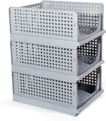 Produktbild von Theo Cleo 3 Stück Stapelbare Kleiderschrank Aufbewahrungsbox, Faltbar Lagerkisten Schublade, Plastik Aufbewahrungsboxen Lagerkästen