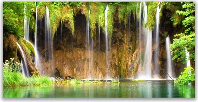 Produktbild von Glasbilder 140x70 Wandbild Druck auf Glas Wasserfall See Natur