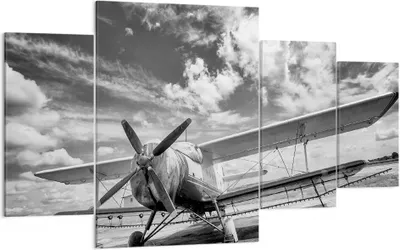 Produktbild von Bild auf Leinwand - Leinwandbild - 4 Teile - An-2 Flugzeug Schwarzweiß - 160x90cm - Wand Bild - Wanddeko - Wandbilder - Leinwanddruck - Bilder - Wanddekoration - Leinwand bilder - DL160x90-4228
