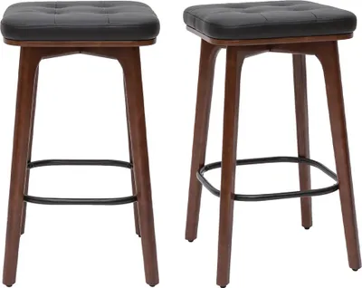 Produktbild von Miliboo - Vintage-Barhocker in Schwarz und dunkles Holz 65 cm (2er-Set) GRAMMA