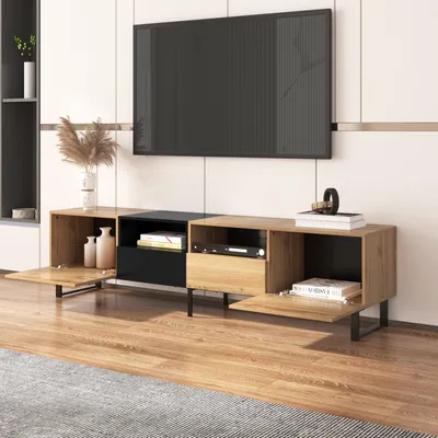 Produktbild von okwish Moderner TV-schrank 190*38*48 cm mit geräumiger Stauraum robuste Konstruktion schwarz und natur