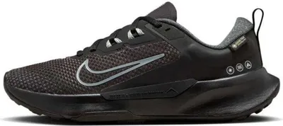 A side view of a black Nike Juniper Trail 2 Gore-Tex running shoe.