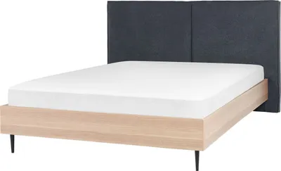 Zdjęcie produktu dla BELIANI Łóżko ze stelażem szare 160 x 200 cm tapicerowane wezgłowie czarne metalowe nóżki styl nowoczesny