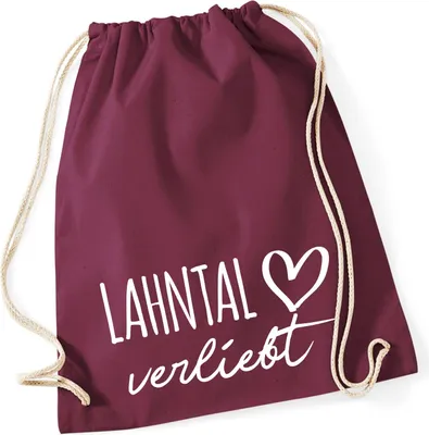 Produktbild von Huuraa Turnbeutel Lahntal verliebt 12 Liter Burgundy Baumwolle Rucksack Geschenkidee