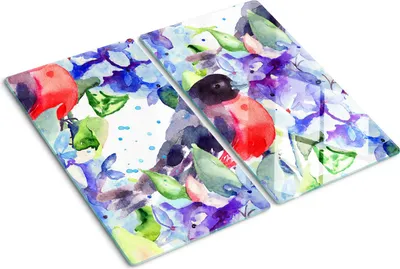 Imagen del producto de Cubierta para placa de cocina – Cubierta para placa de inducción – Placa de vidrio protectora – 2x30x52 cm – Placas de vidrio protectoras para cocina – Vidrio templado – Diseño de pájaros y flores