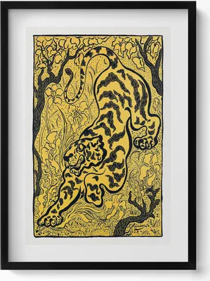 Produktbild von Chinesische Illustration eines Tigers– Wandbild mit Rahmen – Gerahmtes Bild  – Wanddekoration – 50x70 cm –  Schwarz Rahmen