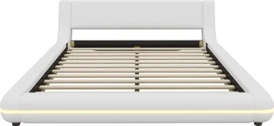 Image de okwish Lit double rembourré 140 x 200 cm avec éclairage d’ambiance LED, lit bas fonctionnel sans matelas – blanc