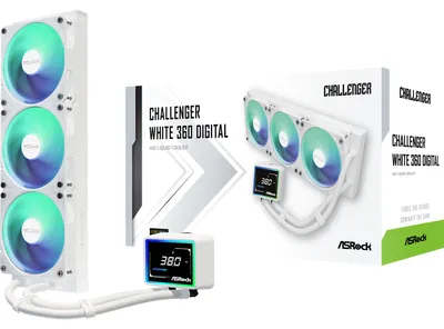 Produktbild von Asrock Challenger White 360 Digital, All-in-One-Flüssigkeitskühler, 12 cm, 1200 RPM, Weiß