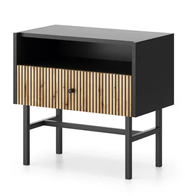 Image de AX LIVING Table de nuit avec tiroir Dinley 55 cm Noir avec cannelures en chene