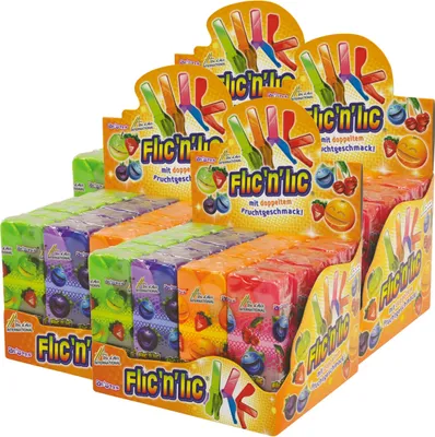 Produktbild von Flic'n'lic Lutscher mit doppeltem Fruchtgeschmack 24 Stk. im Display (4er Pack)