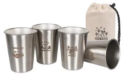 Produktbild von INF 4-teiliges 304 Edelstahl Camping Becher Set 350ml Silber für Camping