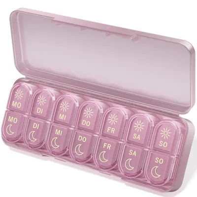 Image de Boîte à comprimés pour 7 jours, avec 2 compartiments par jour, de grande taille, pour l'organisation des médicaments