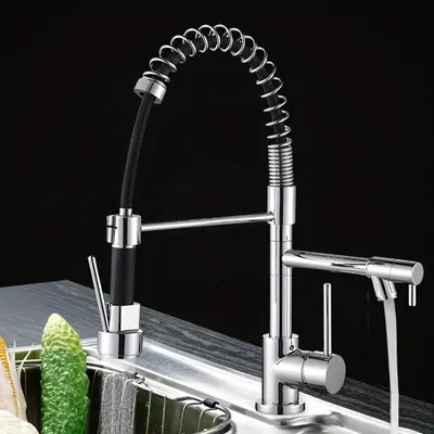 Immagine prodotto di Rubinetto da cucina in acciaio inossidabile con soffione estraibile e bocchetta girevole a 360 gradi – struttura in ottone