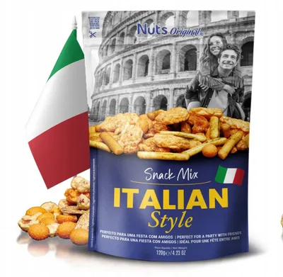 Zdjęcie produktu dla Mix orzeszków ziemnych i krakersów ITALIAN STYLE 120g NutsOriginal