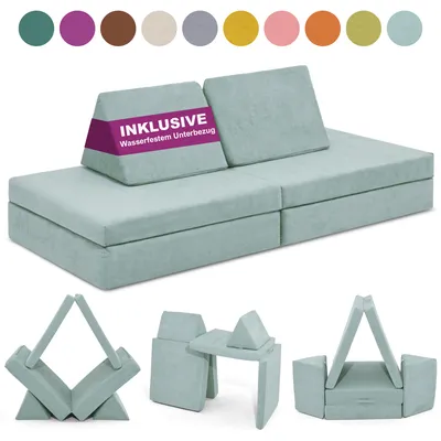 Produktbild von Linodino Spielsofa - Kindersofa | Kinder Couch als Kuschelecke und Indoor Spielplatz | Kinder Sofa aus Schaumstoff Bausteinen I Eisblau