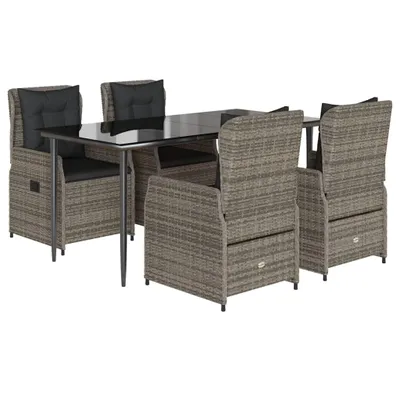 Produktbild von vidaXL 5-tlg. Garten-Essgruppe mit Kissen Grau Poly Rattan