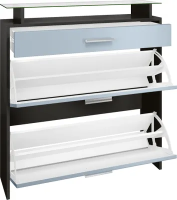 Produktbild von Vladon Garderobe Malea, Garderobenset bestehend aus 1 Hängeschuhschrank, 1 Wandspiegel und 2 Garderobenpaneele, Schwarz matt/Schwarz Hochglanz
