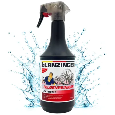 Produktbild von GLANZINGER EXTREME Felgenreiniger 1L – Reiniger für Alufelgen gegen Bremsstaub & Straßenschmutz, KI-generiertes Bild