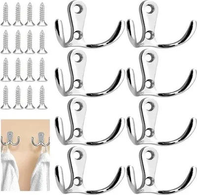 Image de Lot de 8 tringles à vêtements au design rétro - 16 vis incluses - argent et noir.