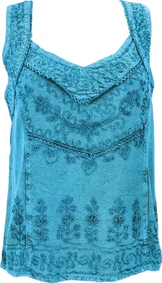 Produktbild von Besticktes Indisches Hippie Top, Kurze Boho-chic Bluse - Türkisblau, Damen, Viskose, Tops & T-Shirts