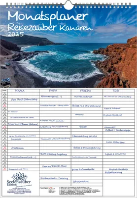 Produktbild von Reisezauber Kanaren Planer Wandplaner Familienplaner 4 Spaltenplaner DIN A3 Kalender für 2025 Kanaren Urlaub Strand Spanien - Seelenzauber