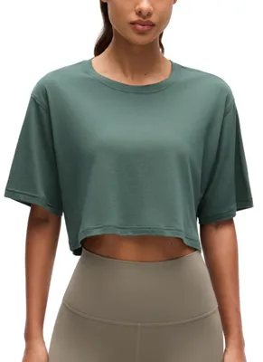 Produktbild von CRZ YOGA Pima Baumwolle High Neck Crop T-Shirt Graphitgrün 44