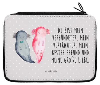 Produktbild von Mr. & Mrs. Panda Mäppchen Axolotl Freundin - Grau Pastell - Geschenk, Federmappe, Valentinstag, Liebe, Etui, Federtasche, Federmäppchen, Bleistiftetui