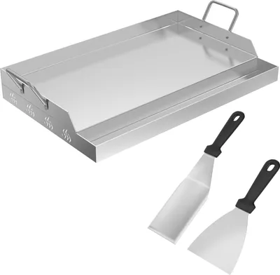 Produktbild von JOIEYOU Garten Grillplatten 2mm Massive Stahl Grill Blech Set mit 2 Grillspachtel, Griff & Fettauffangrillen Universelle Griddleplatte für Gas-& Kohlegrill Plancha Grillschalen für Party (54x32x7cm)