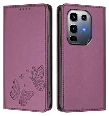 Obrázek produktu pro Kožené pouzdro pro Infinix Note 50 Pro+ 5G, motýlí ražbou, peněženkové flip pouzdro se stojánkem Fialová