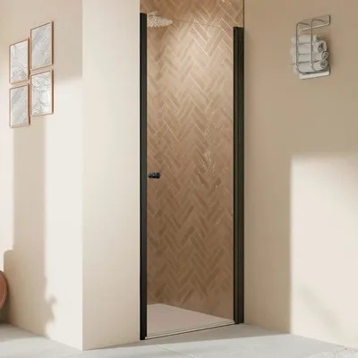 Produktbild von Duschtür in Nische mit Drehtür BREUER Elana 2.0 80 x 200 cm Profil rund schwarz Klarglas Türanschlag rechts
