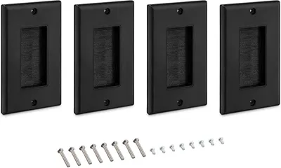 Produktbild von kwmobile 4x Blende Kabeldurchführung Unterputz mit Pinsel - US Version - Unterputzdose Deckel Abdeckung - Kabel Eintritt Austritt - Schwarz-Schwarz