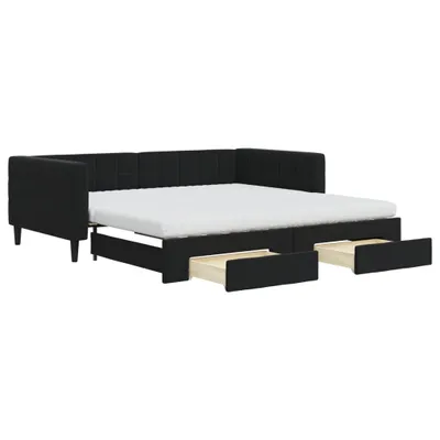 Produktbild von vidaXL Tagesbett Ausziehbar mit Schubladen Schwarz 100x200 cm Samt