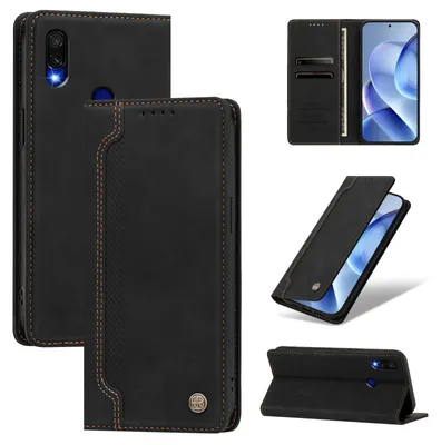 Produktbild von Handyhülle für Xiaomi Redmi 7, Leder Wallet Klapphülle mit Standfunktion, Stoßfeste Schutzhülle Schwarz