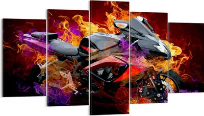 Produktbild von Bild auf Leinwand - Leinwandbild - Motorrad Feuer Abstraktion - 160x85cm - Wand Bild - Wanddeko - Leinwanddruck - Bilder - Kunstdruck - Wanddekoration - Leinwand bilder - Wandkunst - EA160x85-0177