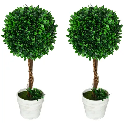 Immagine prodotto di Set 2 Piante Artificiali Alberi di Bosso da Interno ed Esterno Ø28x60 cm con Vaso Verde