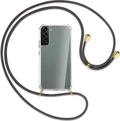 Produktbild von Handykette Backcover-Schutzhülle mit Band (Metall goldfarben) für Samsung Galaxy S22 5G (S901) - dunkelgrau
