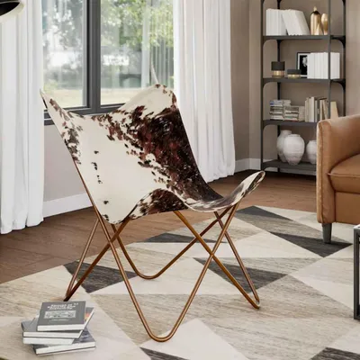 Produktbild von vidaXL Butterfly-Sessel Braun und Weiß Echtes Kuhfell