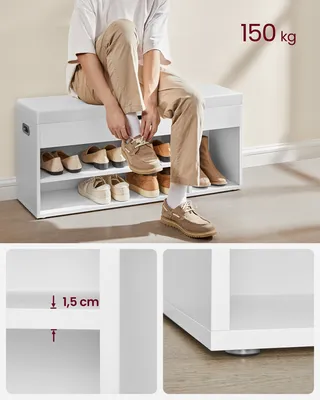 Obrázek produktu pro Lavice na boty VASAGLE s úložným prostorem, 3 otevřené přihrádky, délka 100 cm, bílá barva