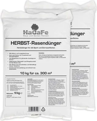Produktbild von 2 x 10 kg HaGaFe Herbstrasendünger, Herbst - Rasendünger, Kaliumdünger, Dünger, für Frosthärte und Standfestigkeit, mit Sofort.- Langzeitwirkung