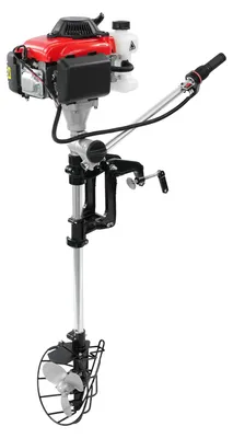 Produktbild von Benzin-Außenbordmotor - 4-Takt 4,0 PS - 53,2 cm³ - Luftgekühlt - Einzylinder - Manueller Seilzugstart - Für Schlauchboote - Propellerschutzabdeckung