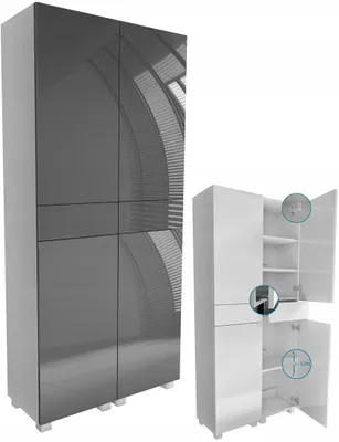 Zdjęcie produktu dla słupek łazienkowy 80cm (2x40) wiszący stojący biały mat + szary połysk